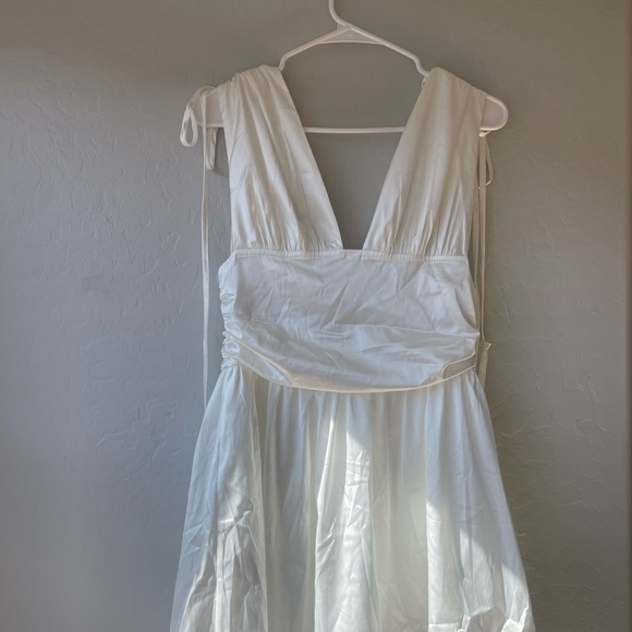 Cider- French Riviera Vacation Solid Satin Ruched Mini Dress - Picture 5 of 5